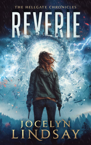 Book cover image of Meg Walker looking up at a magical storm.