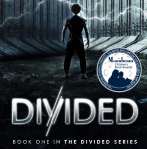 Divided book cover with Marcos, the main character Hispanic boxing champion facing away from the reader and toward an impenetrable wall. The cover also contains the Moonbeam Childrens Book Awards for 2024 sticker.